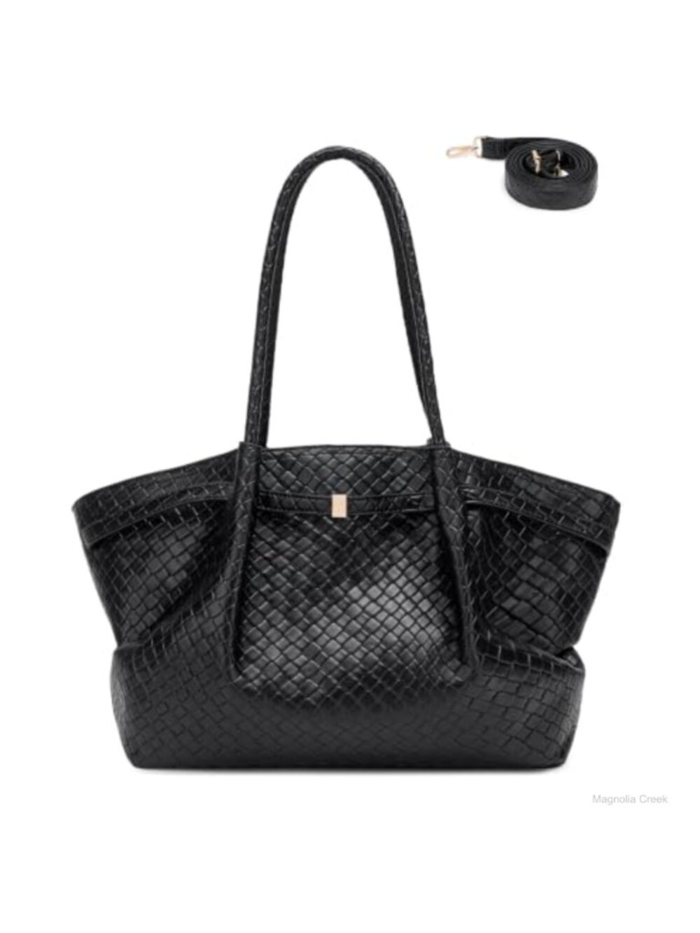 PU Woven Pattern Tote Bag Detachable Strap Large Shoulder Handbag